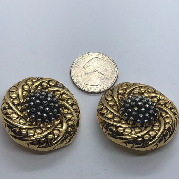 Large Chunky Gold & Silver Tone Button Earrings - Picture 8 of 8